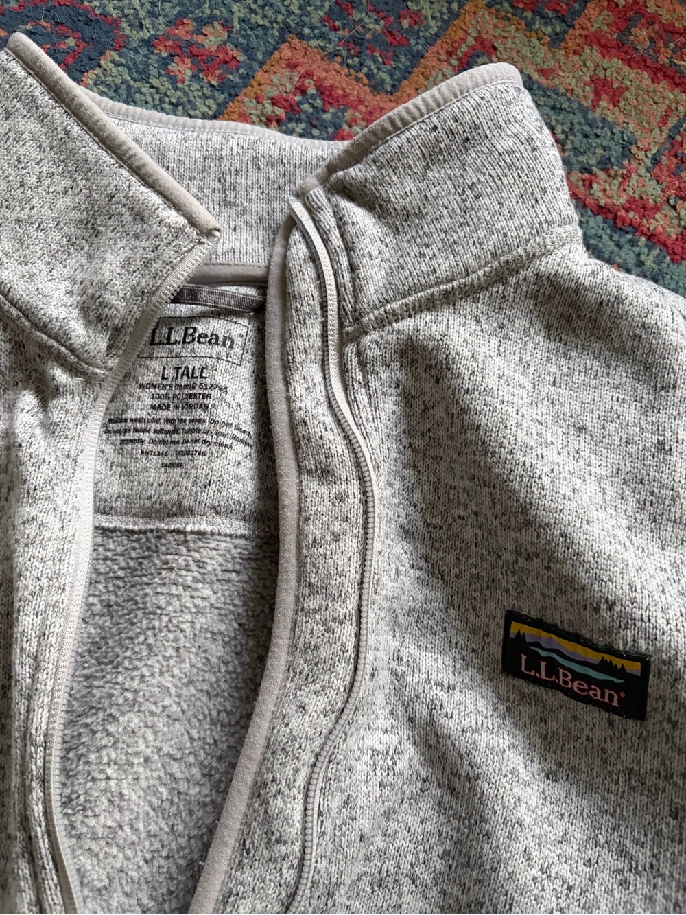 L.L. Bean Womens TALL Large Burgundy and Light Gray Fleece Jackets - Picture 2 of 4